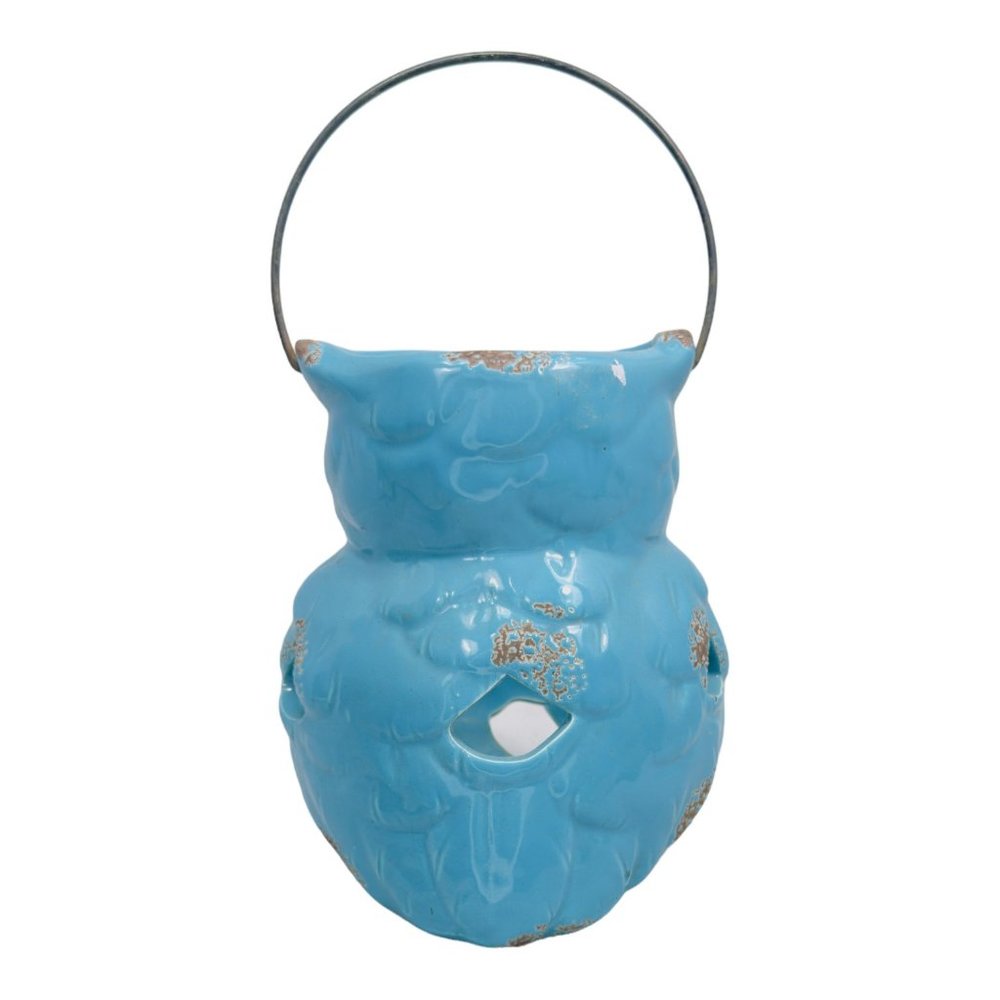 Apropos Home Collection Ceramic Owl Candle Holder/ Lantern Blue 7" - Picture 4 of 12